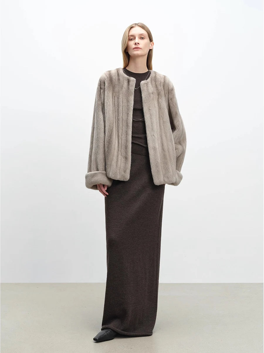 Lautaro Autumn Winter Short Luxury Elegant Thick Warm Soft Brown Faux Mink Fur Coat Women Long Sleeve Modern Chic Fluffy Jacket Silver-blue