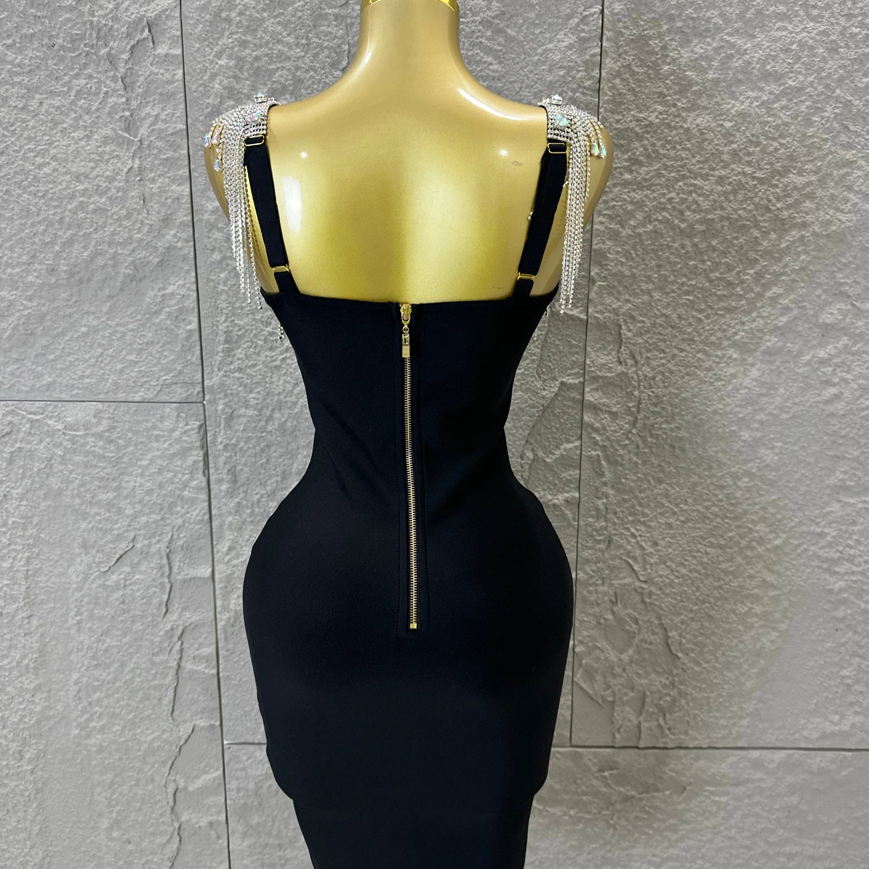 Elegant Sweetheart Neck Mini Dress Women Sexy Crystal Tassel Embellished Spaghetti Strap Bodycon Outfit Formal Event Party