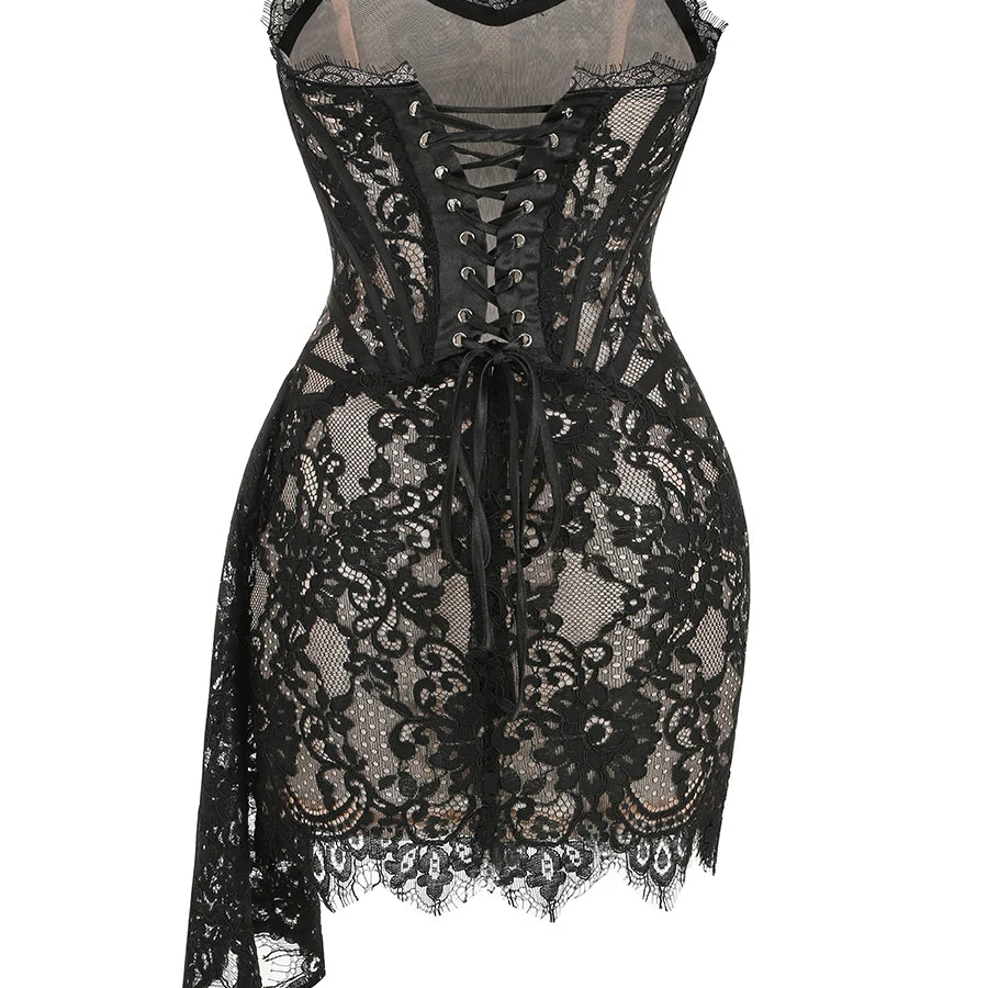 Christmas Dress For Women Red Lace Sexy Strapless Sleeveless Slim Supper Short Dress With Lace-Up