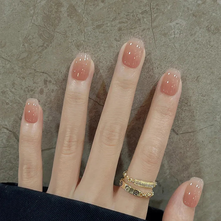 10Pcs Nude Color Gradient Handmade Nail Tips Short Square Sweet Fashion Press on Nails Reusable Simple Wearable False Nails Set 1 XS