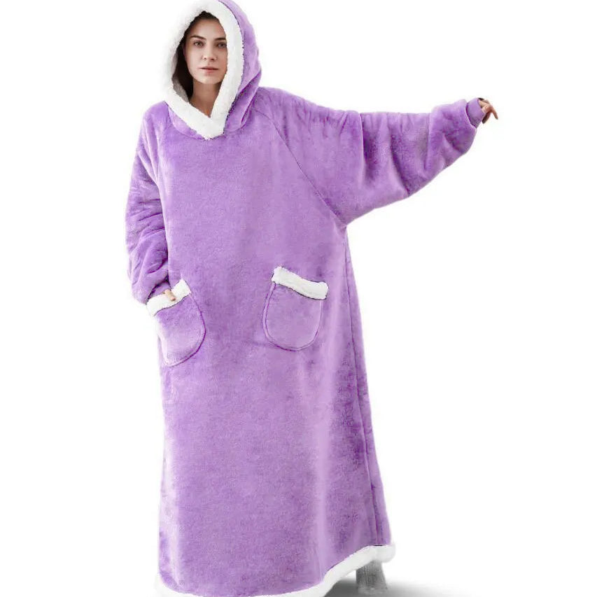 Super Long Flannel Blanket with Sleeves Winter Hoodies Sweatshirt Women Men Pullover Fleece Giant TV Blanket Oversized WF032 purple