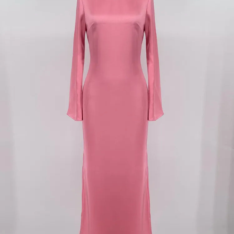 Satin Fashion Slim Maxi Dress For Women Long Sleeve High Waist Elegant Solid Party Dress Casual Luxury Ladies Autumn Dress