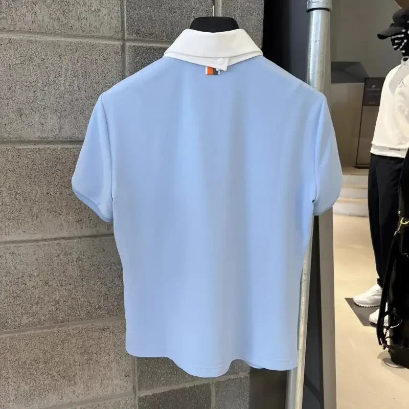 Spring And Summer Golf Clothing Women's Temperament Silk Scarf Short Sleeve Quick-drying Breathable Casual Lapel T-shirt Top