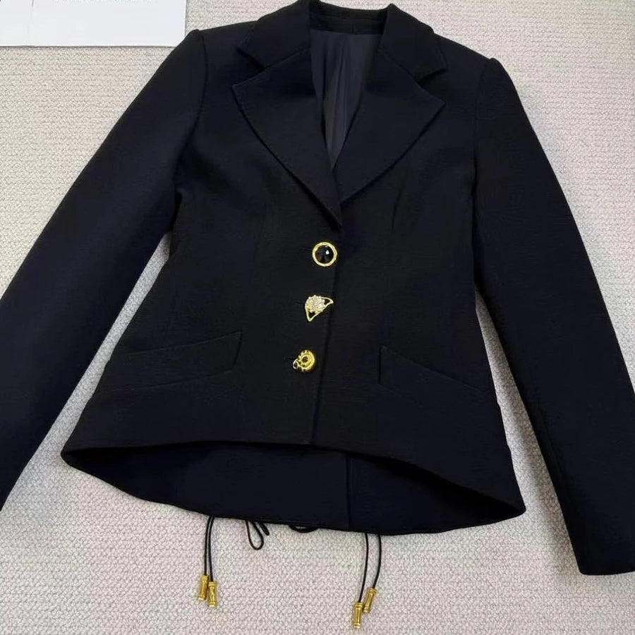 Solid Slimming Jackets for Women Lapel Long Sleeves Patchwork Irrgular Button Temperament Jacket Female Fashion New