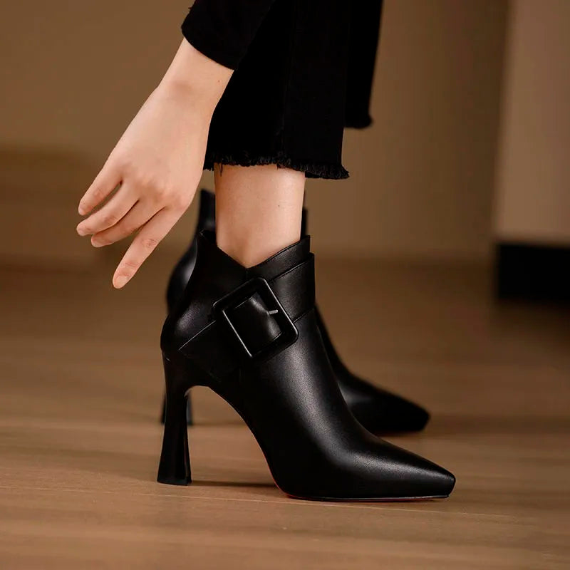 2023 Hot Sale Ladies Shoes Ankle Women's Boots Elegant Modern Boots Women Solid Buckle Zipper Pointed Toe High Heel Female Shoes black