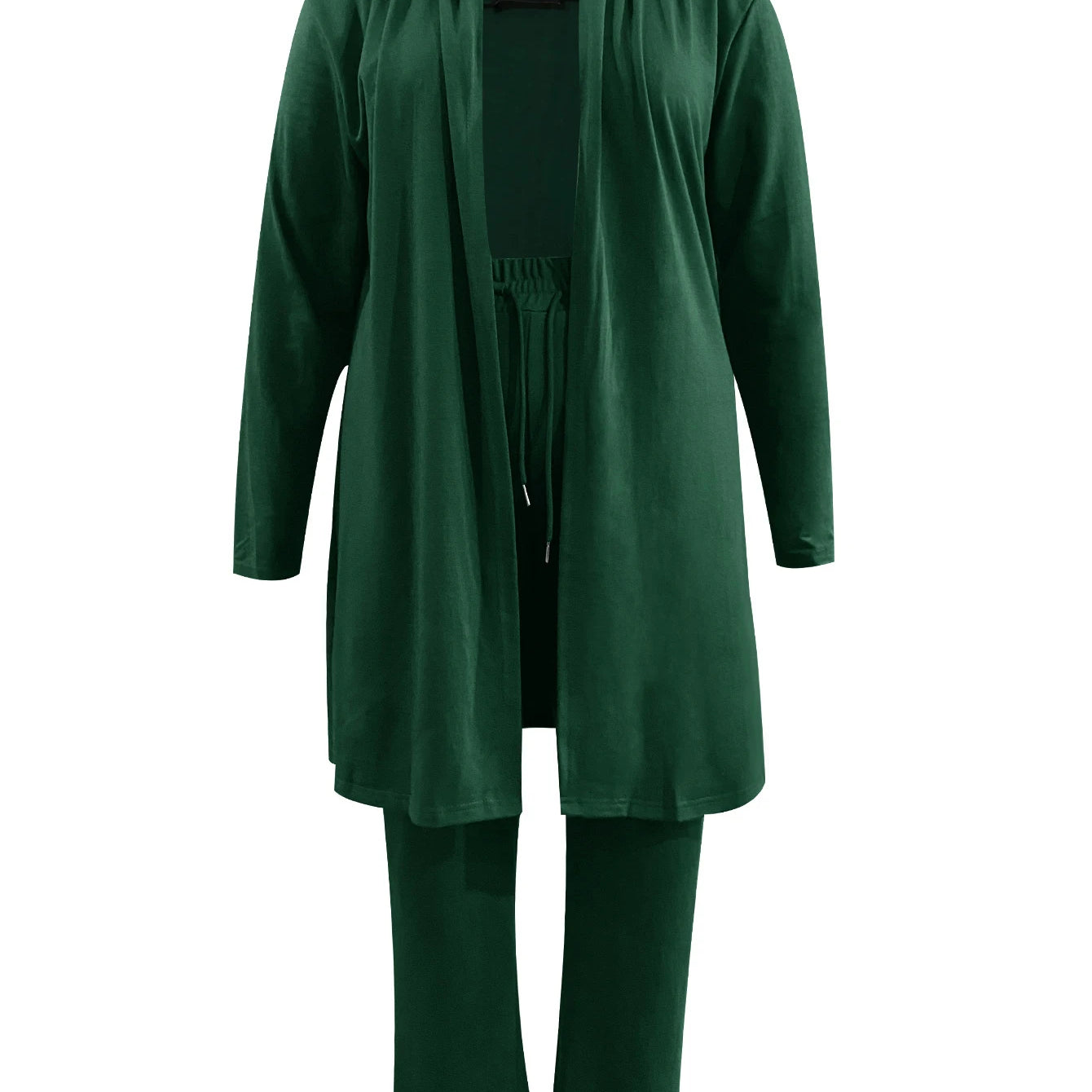 LW Plus Size Two pieces sets High Waist Drawstring Pants Set Autumn long sleeve solid long coat Top + loose trousers casual suit