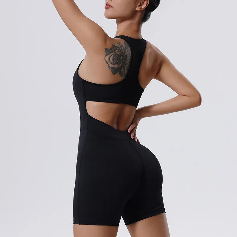 Zipper Yoga Jumpsuit Fitness Tracksuit Sports Overalls Gym Clothing Set Pilates Workout Clothes Women Outfit Push Up Activewear black