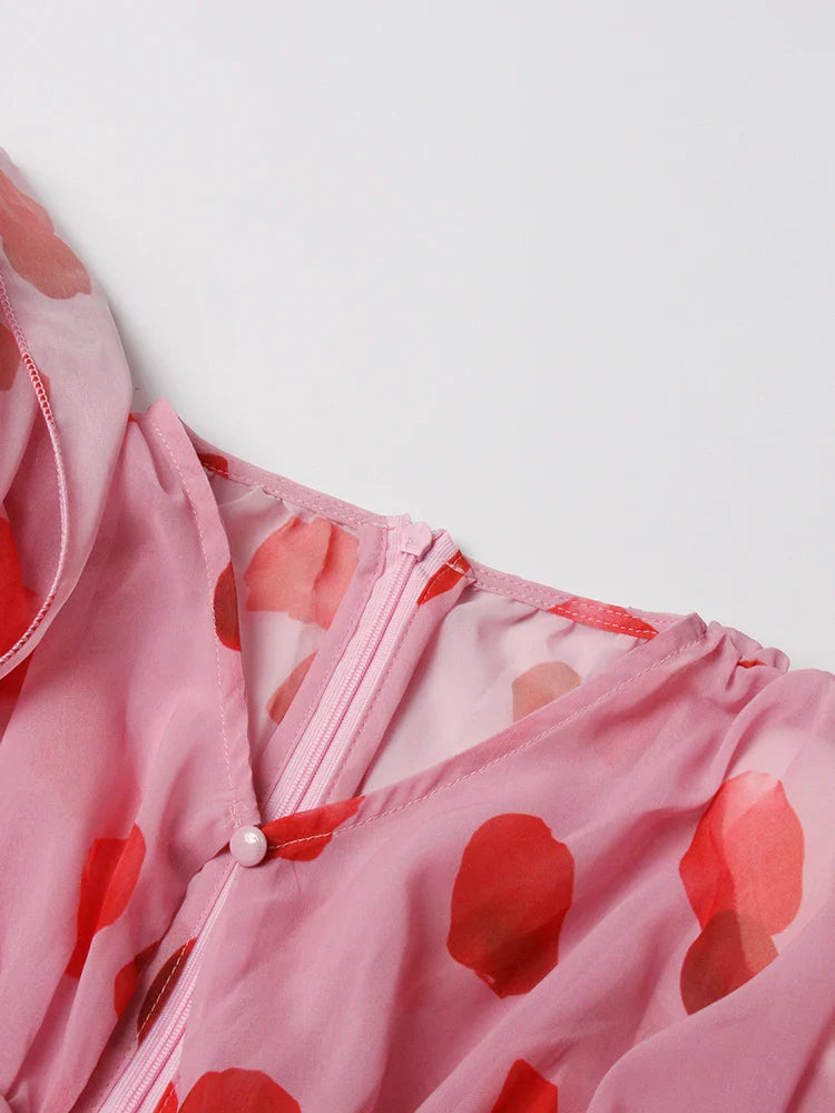 Cut Out Ruched Patchwork Floral Dress For Women V Neck Long Sleeve High Waist Print Mini Dresses Female Clothes New