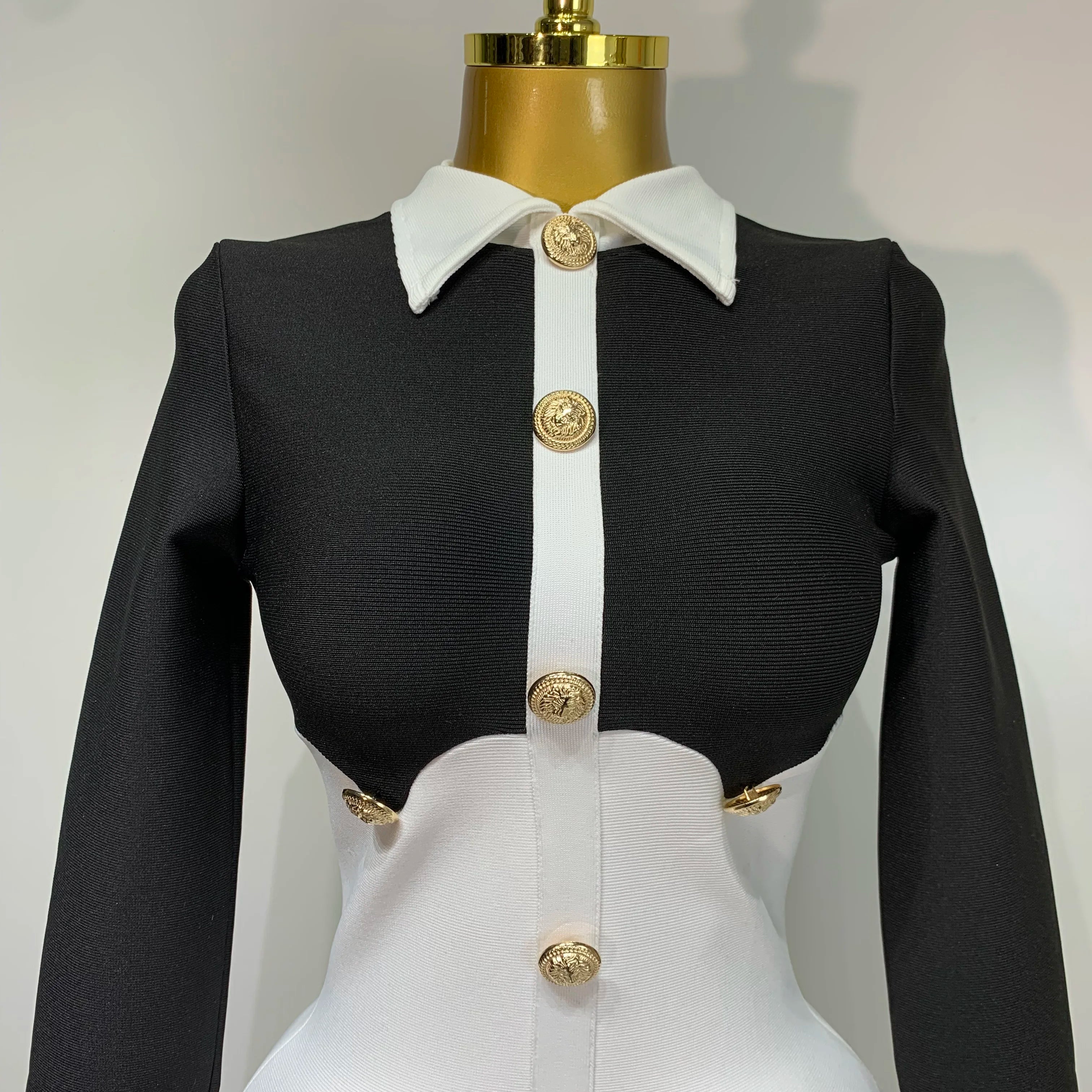 Women Long Sleeve Elastic Bodycon Short Bandage Dress 2025 High Street Office Lady Formal Elegant Business Club Party Dresses