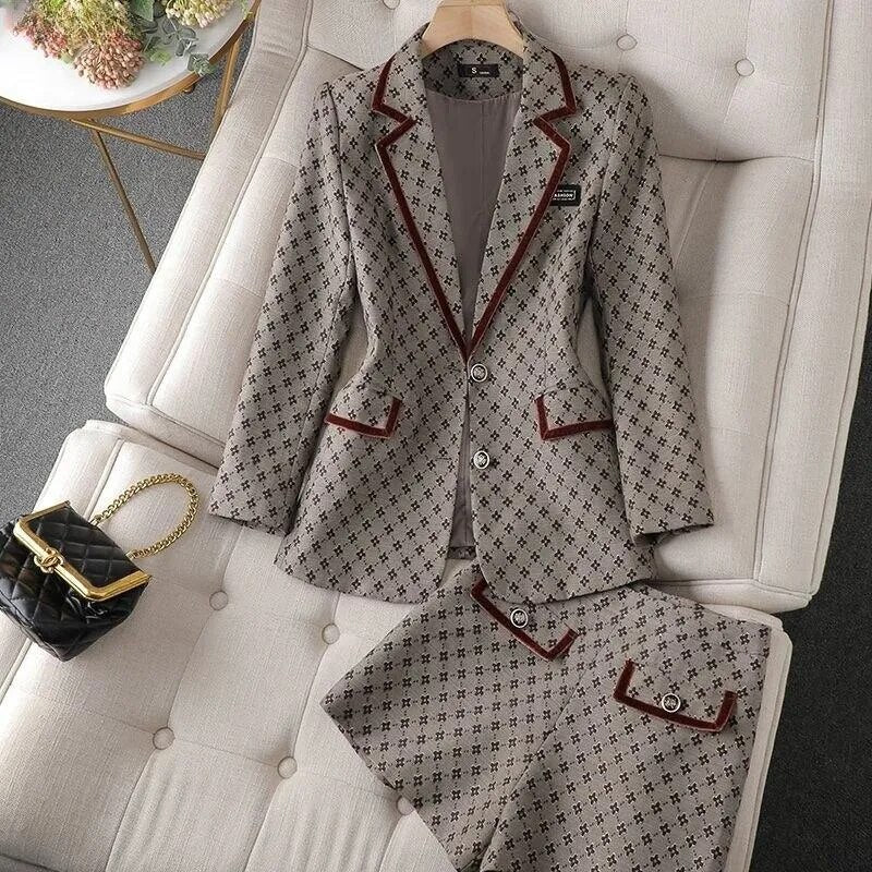 Senior Khaki Spring Ladies Korean Elegant Fashionable Blazer Sets Women Suits Work Wear Office Autumn Casual Pants Jacket