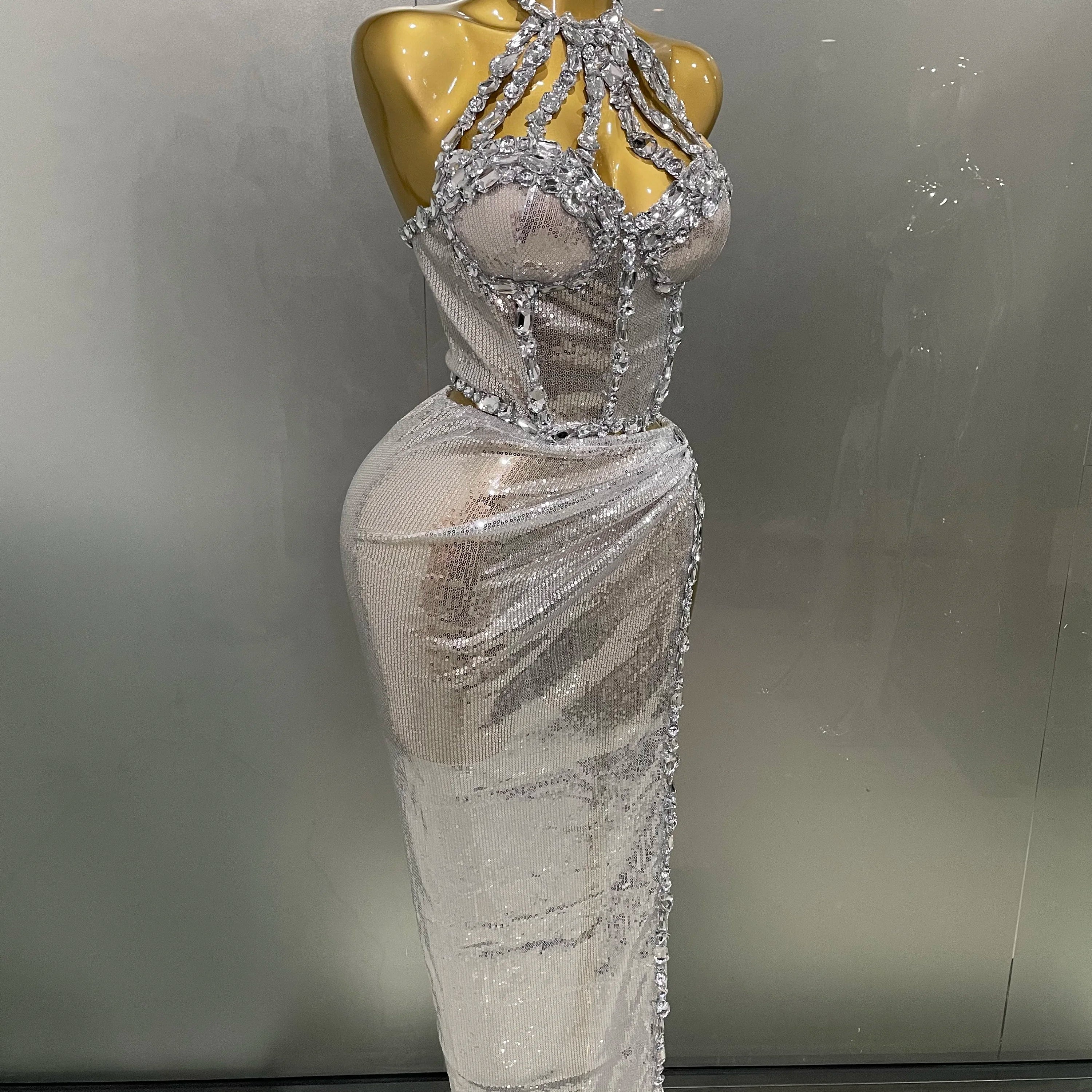 Sexy Luxury Shiny Diamond Sequins Cocktail Dress 2Pcs Set 2025New Women Evening Celebrate Birthday Party Nightclub Stage costume