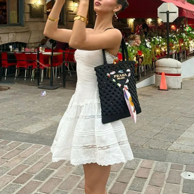 Off-shoulder Strapless A-line Sexy Mini Dress For Women Fashion Lace Sleeveless Backless High Waist Club Party Dress