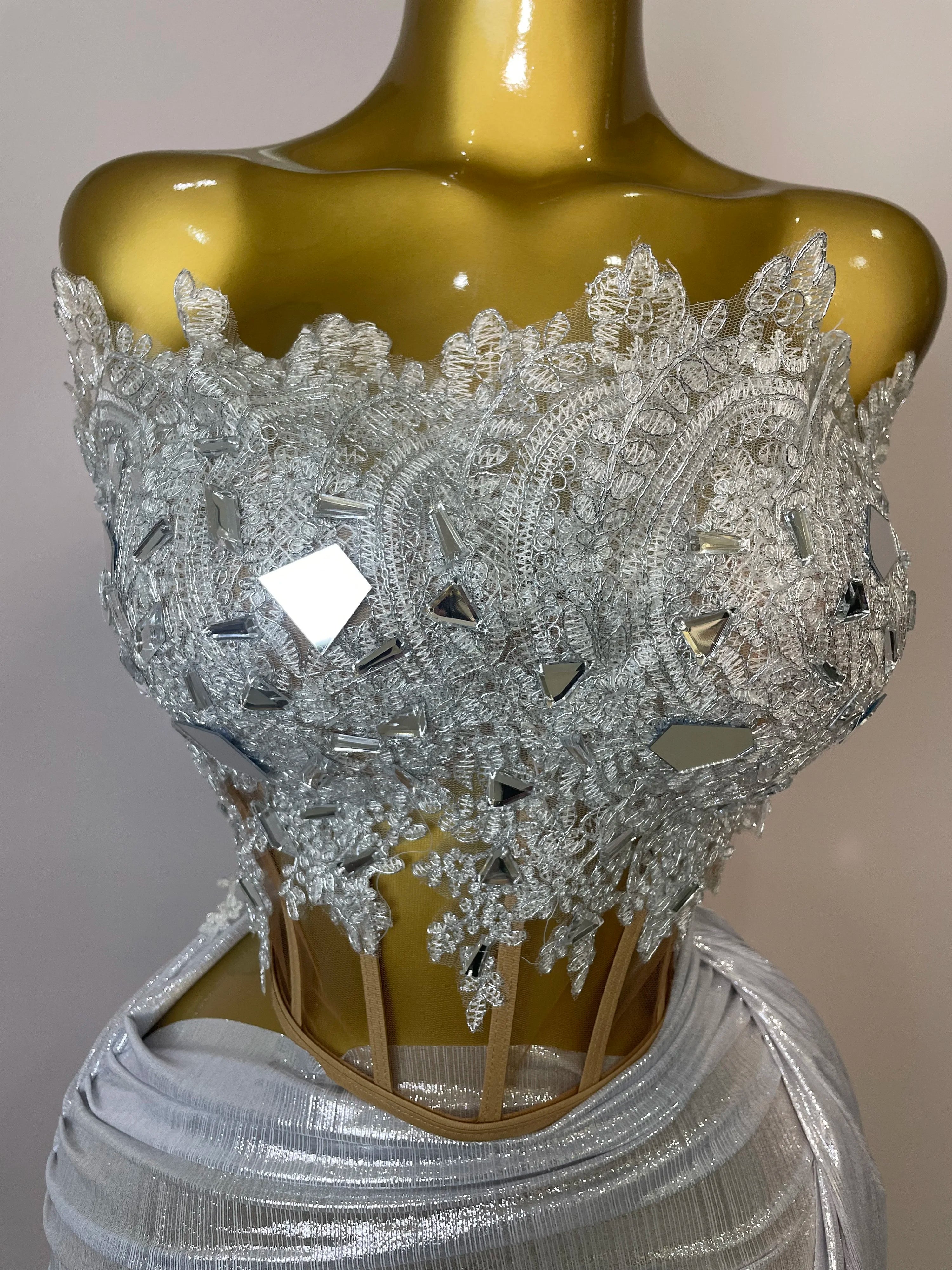 Sparkly Silver Sequins Sexy Strapless Short Dress 2Pcs Set Newest 2025 Women Party Birthday Nightclub Singer Dancer Stage Wear