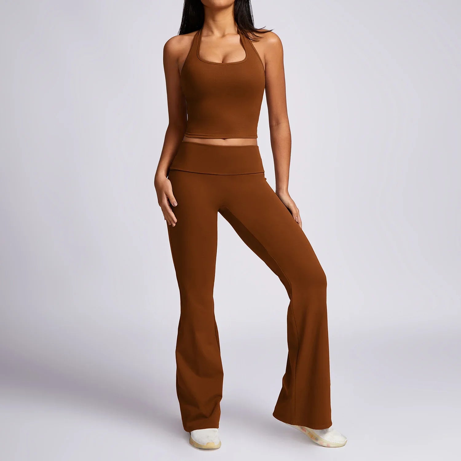 New Yoga Set Workout Clothes Fitness Suits Sports Bra High Waist Leggings 2 Piece Women High Stretch Gym Outfit brown-3