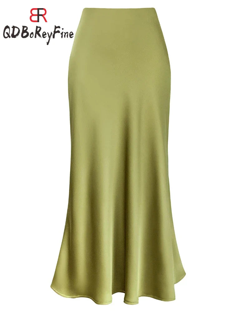 Women Satin Silk Skirts Summer Spring Korean Fashion Clothing Office Ladies Long Skirt Elegant Black Maxi Skirts for Women