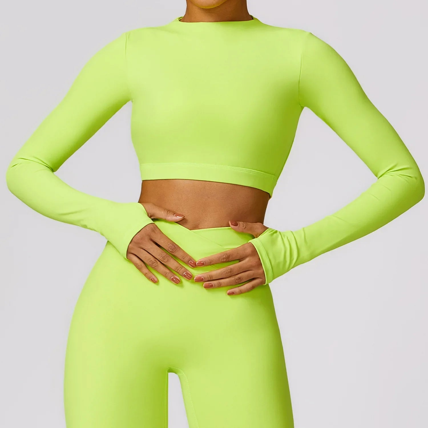 New Women's Long Sleeve Top Yoga Shirts Running T-Shirt Workout Running Fitness Gym Sports Top Training Crop Top Solidcolor lime green
