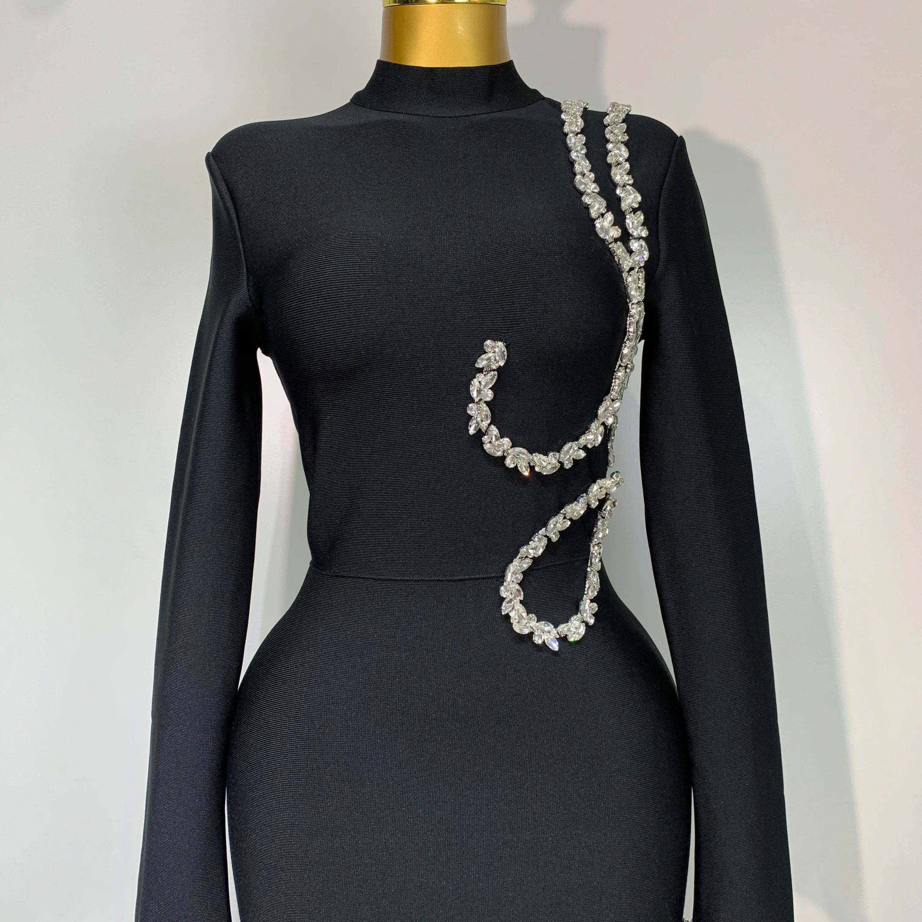 Women Sexy Long Sleeve Diamonds Maxi Long Bodycon Bandage Dress 2025 Celebrity Elegant Evening Party Luxury Birthday Dresses