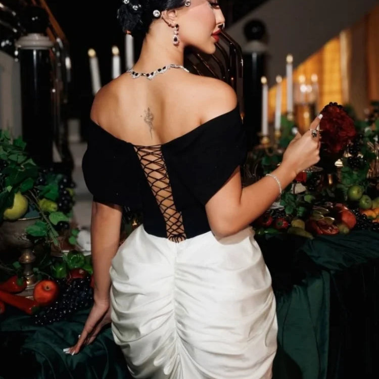 2025 Women Sexy Off the Shoulder Laced-up Bodycon Long Maxi Dress Evening Party Celebrate Cocktail Outfit