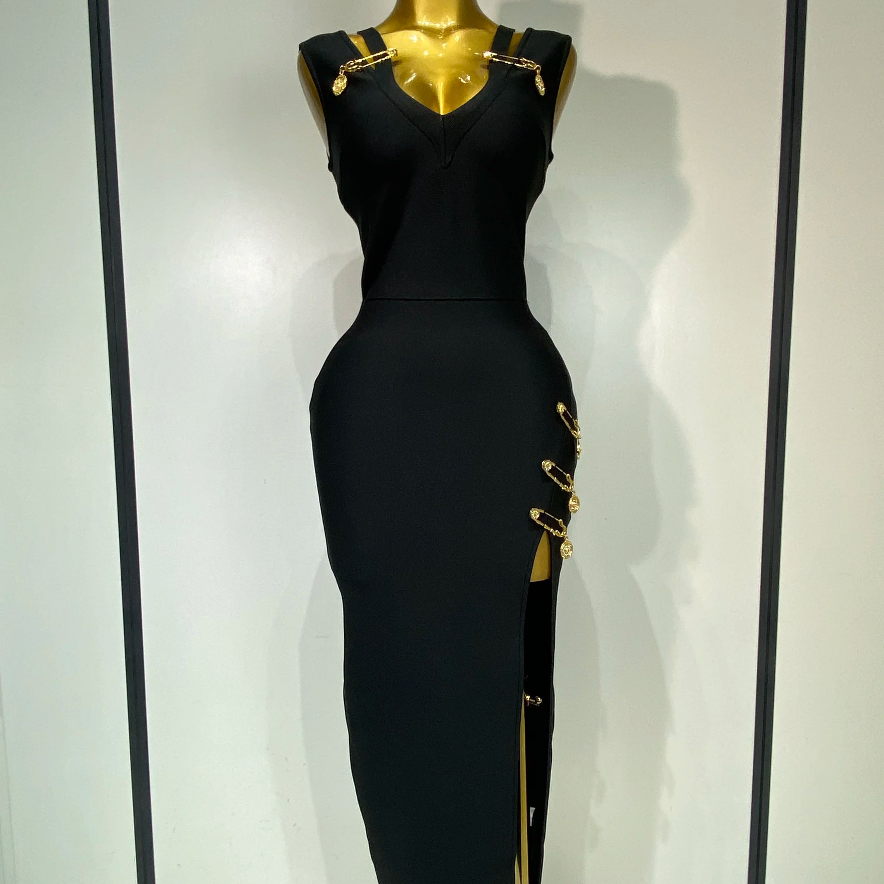 Women Black Elegant Bandage Dress 2025 Sexy Sleeveless Bodycon Evening Party Club Luxury Birthday Dress Wedding Guest Gown black