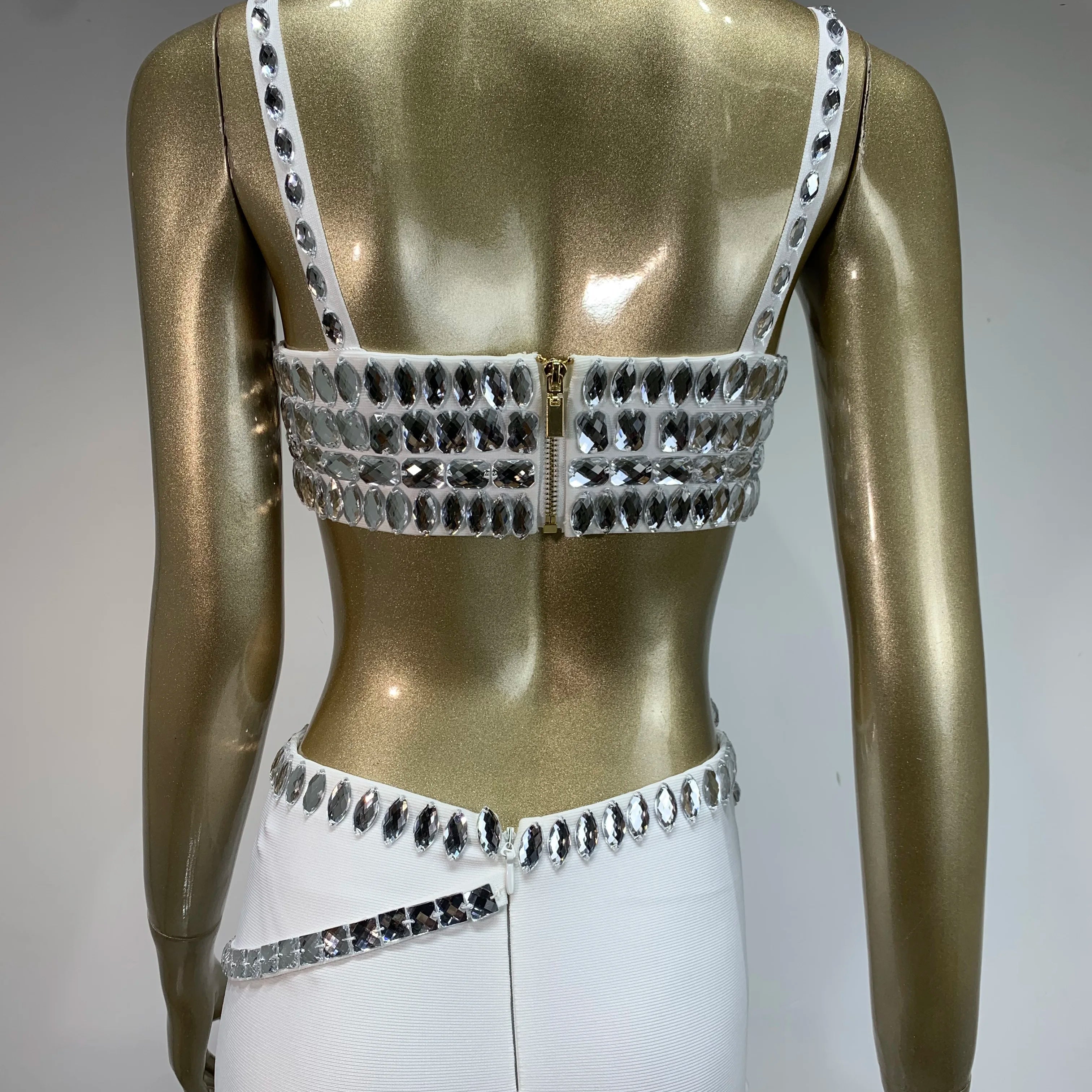 New Women Summer Celebrity Sexy Beading Split Maxi Long White Bandage Skirt Set 2024 Knitted Elegant Evening Club Party Clothing