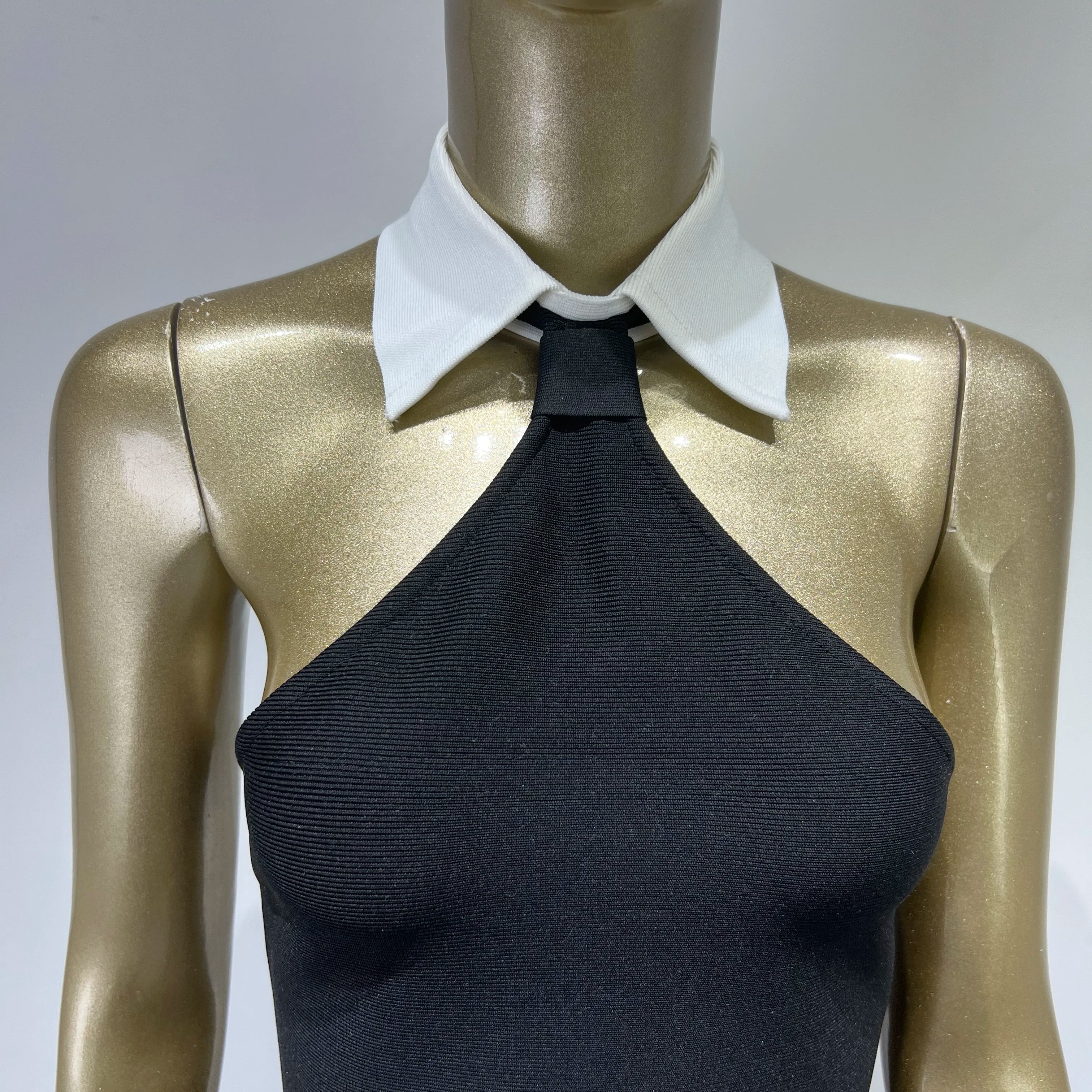 New Women Summer Sexy Patchwork Backless Notched Black White Mini Bandage Dress 2024 Elegant Evening Club Party Dress