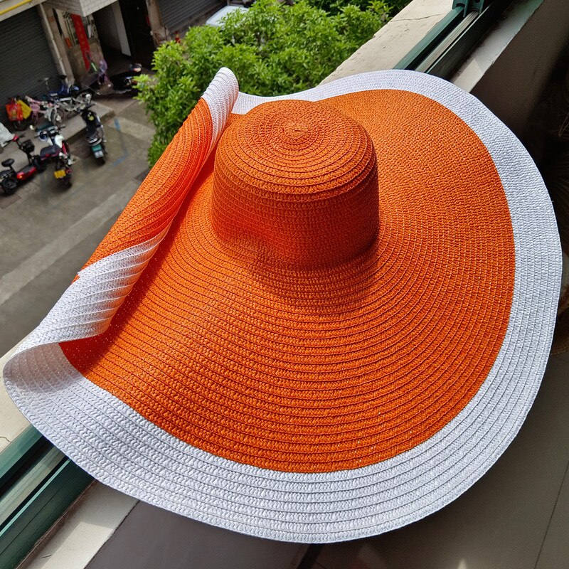 Rainbow striped big brim anti-ultraviolet sunshade sun hat beach sun hat with wire edge can be folded arbitrarily 05 M 56-58cm
