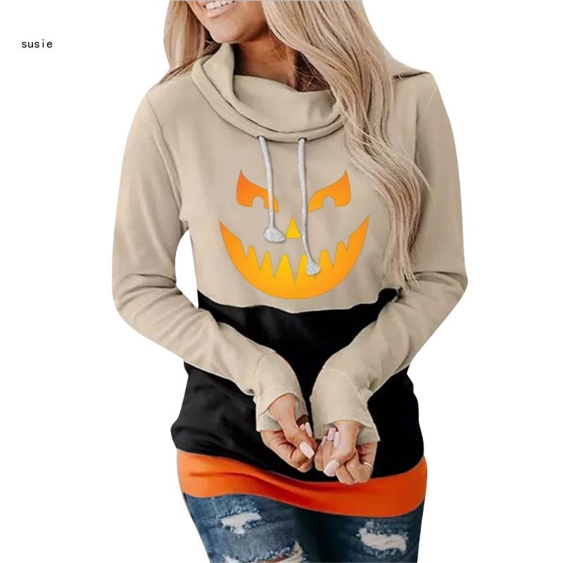 X7YA Womens Oversized Hoodies Sweatshirts Halloween Hooded Pullover Tops Sweaters Casual Loose Fall Fashion Outfits Clothes blue