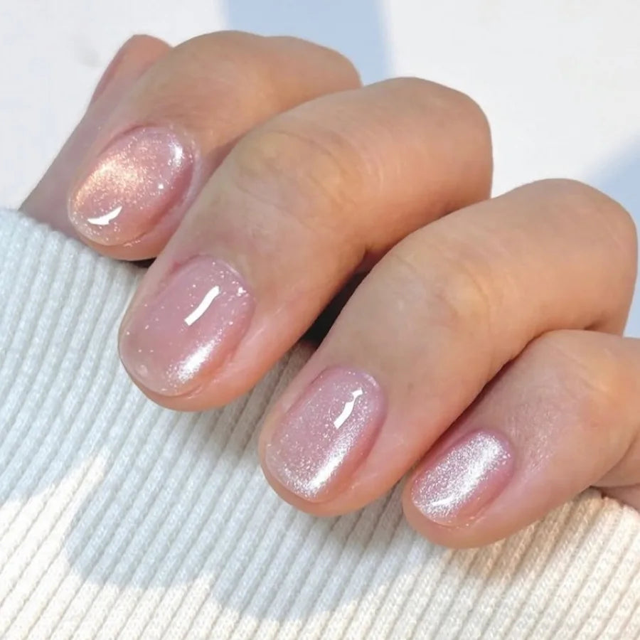 24Pcs/30Pcs Short Square Ballet False Nails Full Cover Glitter Cat Eye Press on Nail Wearable Fashion Nail Patch with Jelly Glue 9