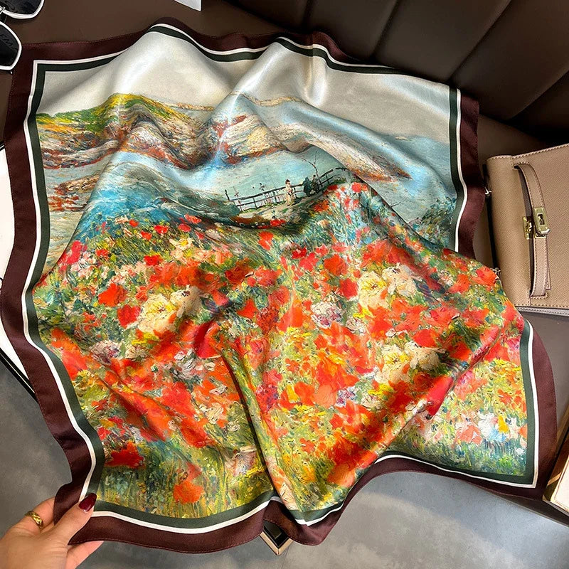 Square 100% Real Silk Scarf Women Bufanda Shawls Wraps for Lady Neckerchief Natural Foulard Femme Bandana Scarves Pashmina 2023 18334 68x68cm