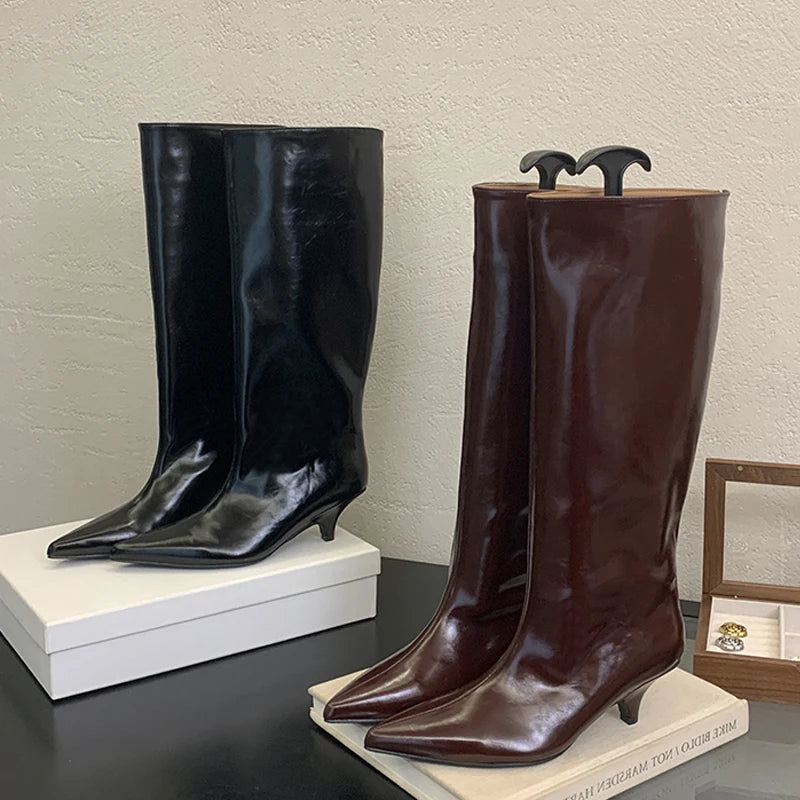 Eilyken Winter New Fashion Knee-High Boots Women Pointed Toe Elegant Thin Low Heel Casual Ladies Pumps Shoes Long Botas Mujer