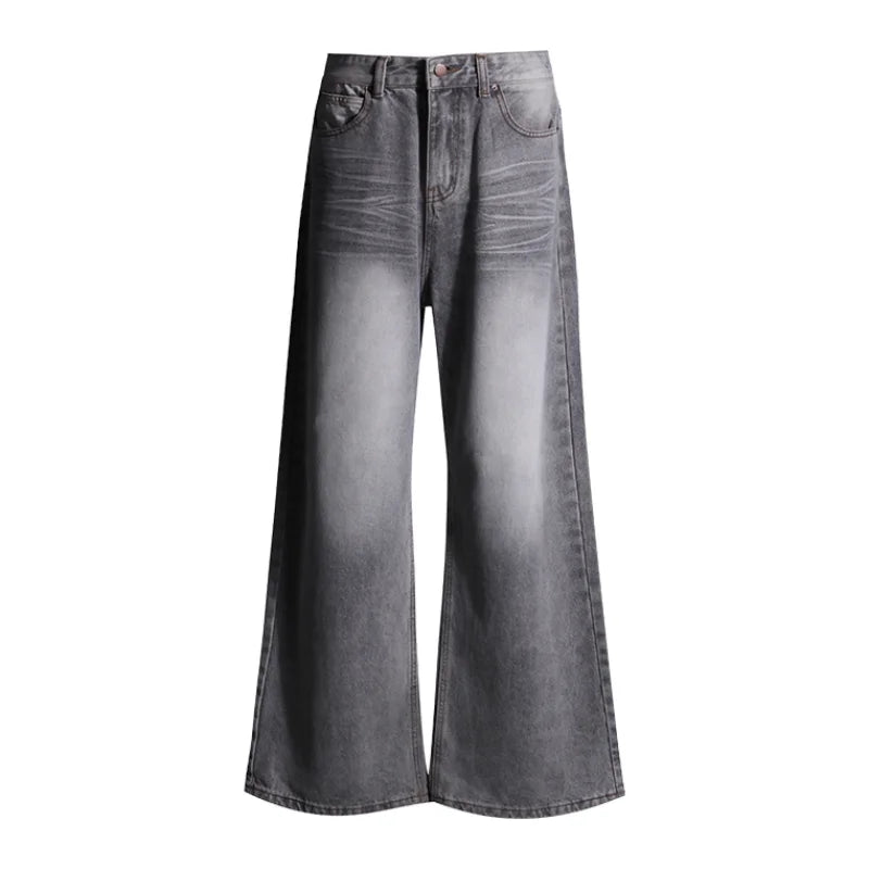 Grey Womens Jeans High Waist Straight Baggy Denim Pants American Korean Fashion Y2K Gradient Female Wide Leg Denim Trouser