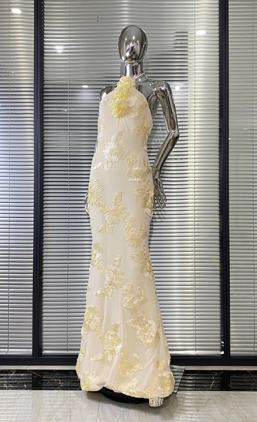 Women Sexy Halter Backless Bodycon Long Dress Florals Fashion Celebrate Birthday Party Evening Dress Outfit