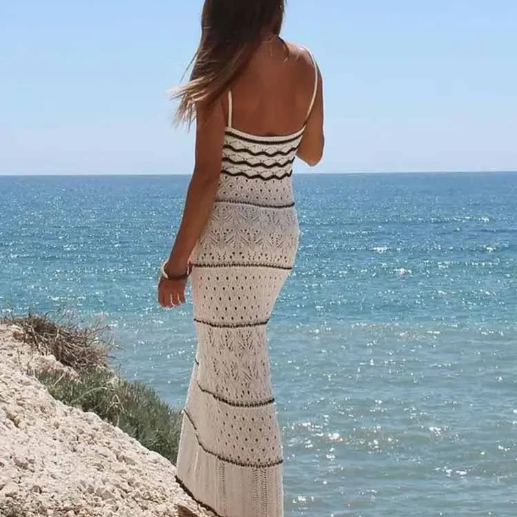 TRAF Women's Beach Wind Slim Sling Long Dress New Fashion Street Shoot Sleeveless Sexy Midi Long Dress Elegant Women's Fashion