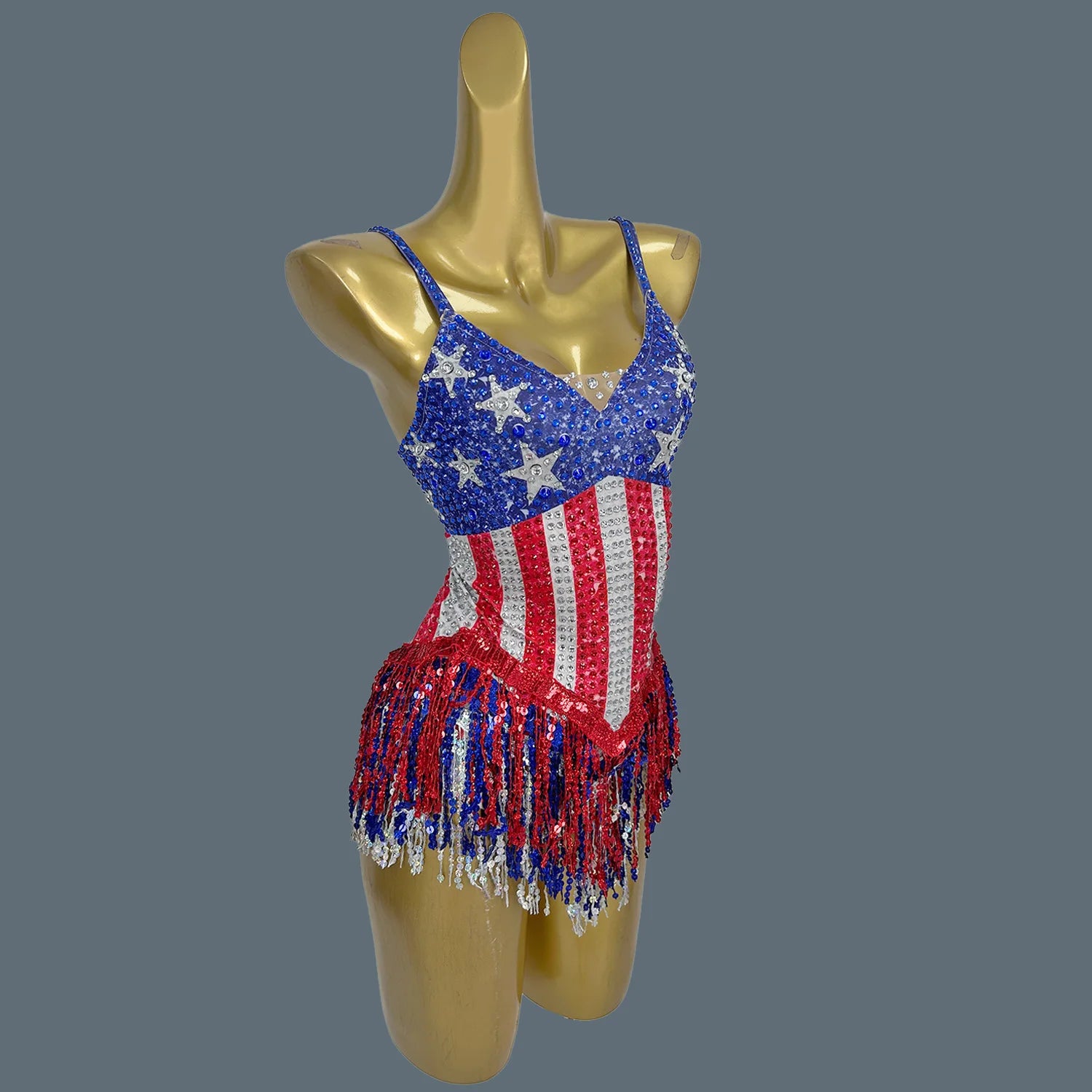 Sparkly Rhinestone Five Pointed Star Tassel Bodysuit Sexy Women Dance Performance Bodysuit Latino Dance Team gig Wear Maxituan as shown