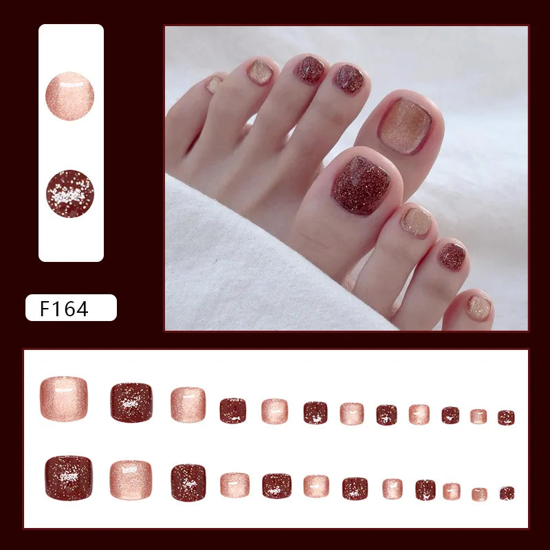 24pcs Summer Color False Toenails Purple Pink Sweet Korean Fake Toe Nails Wearable Detachable Square Head Press on Toenails 3