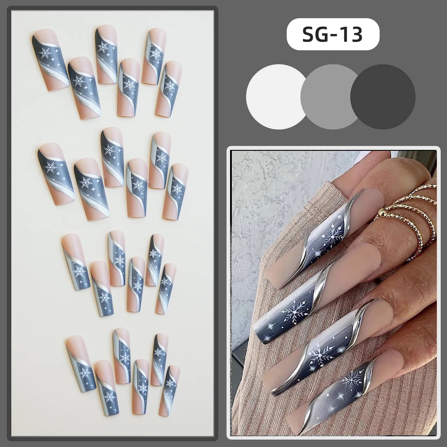 24pcs Pink Santa Claus False Nails Merry Christmas Snowflake Press on Nails Wearable European Long French Ballet Fake Nail Tips 6