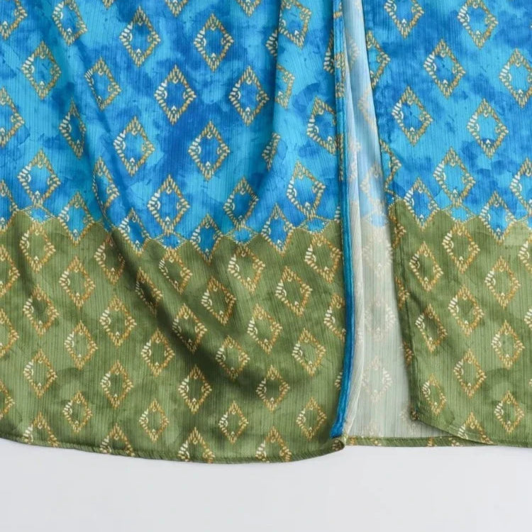 Aonibeier Thin Satin Printed Patchwork Women Long Skirt Traf Summer Zipper High Waist Slit Front Female Maxi Skirt Y2K Beachwear