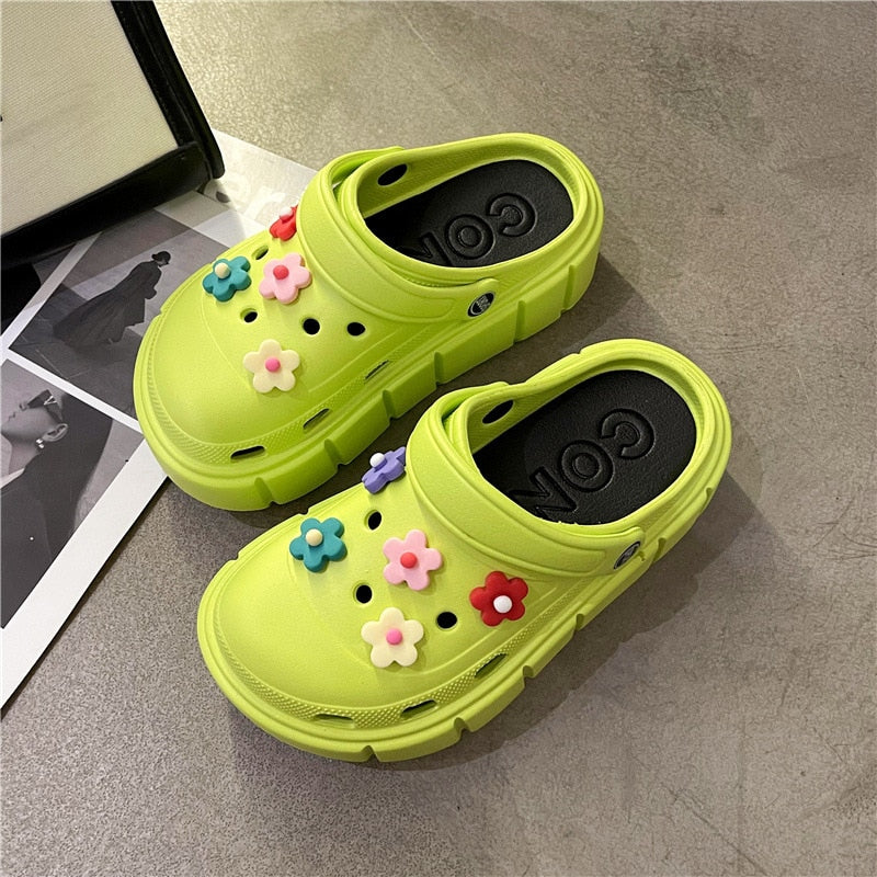 Summer Women Slippers Platform Clogs Outdoor Garden Shoes Female Pool Sandals Bathroom Flip Flops Mules Ladies Beach Slides green DIYHua