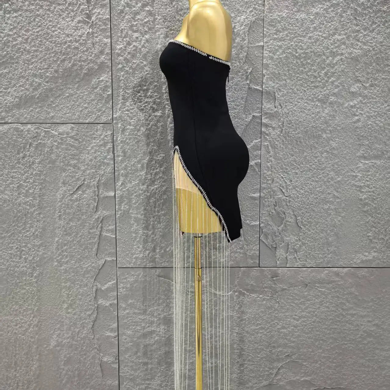 Women Sexy Strapless Diamond Chain Bodycon Mini Bandage Dress Celebrate Nightclub Party Birthday Cocktail Outfit