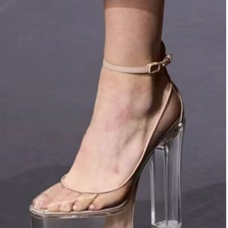 Summer New Fashion Thick Sole High Heel Leather Shoes Super High Heel Bridal Shoes Wedding Party Shoes apricot