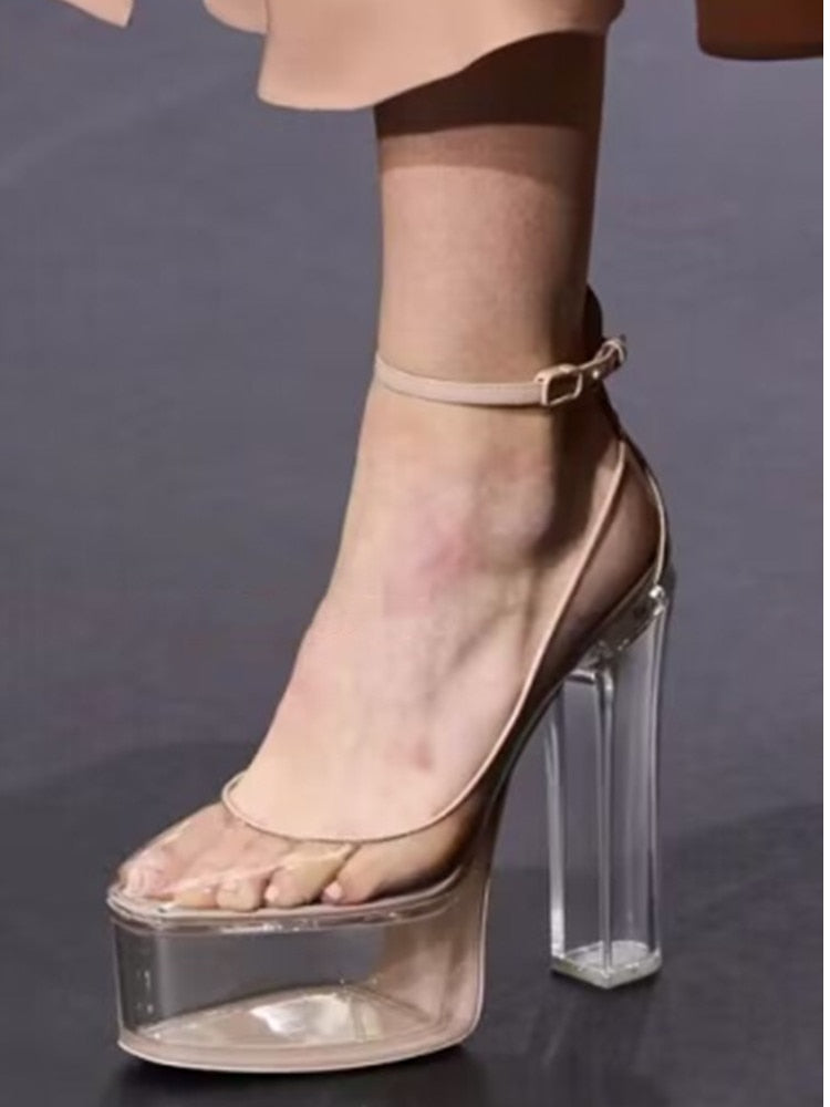 Summer New Fashion Thick Sole High Heel Leather Shoes Super High Heel Bridal Shoes Wedding Party Shoes apricot