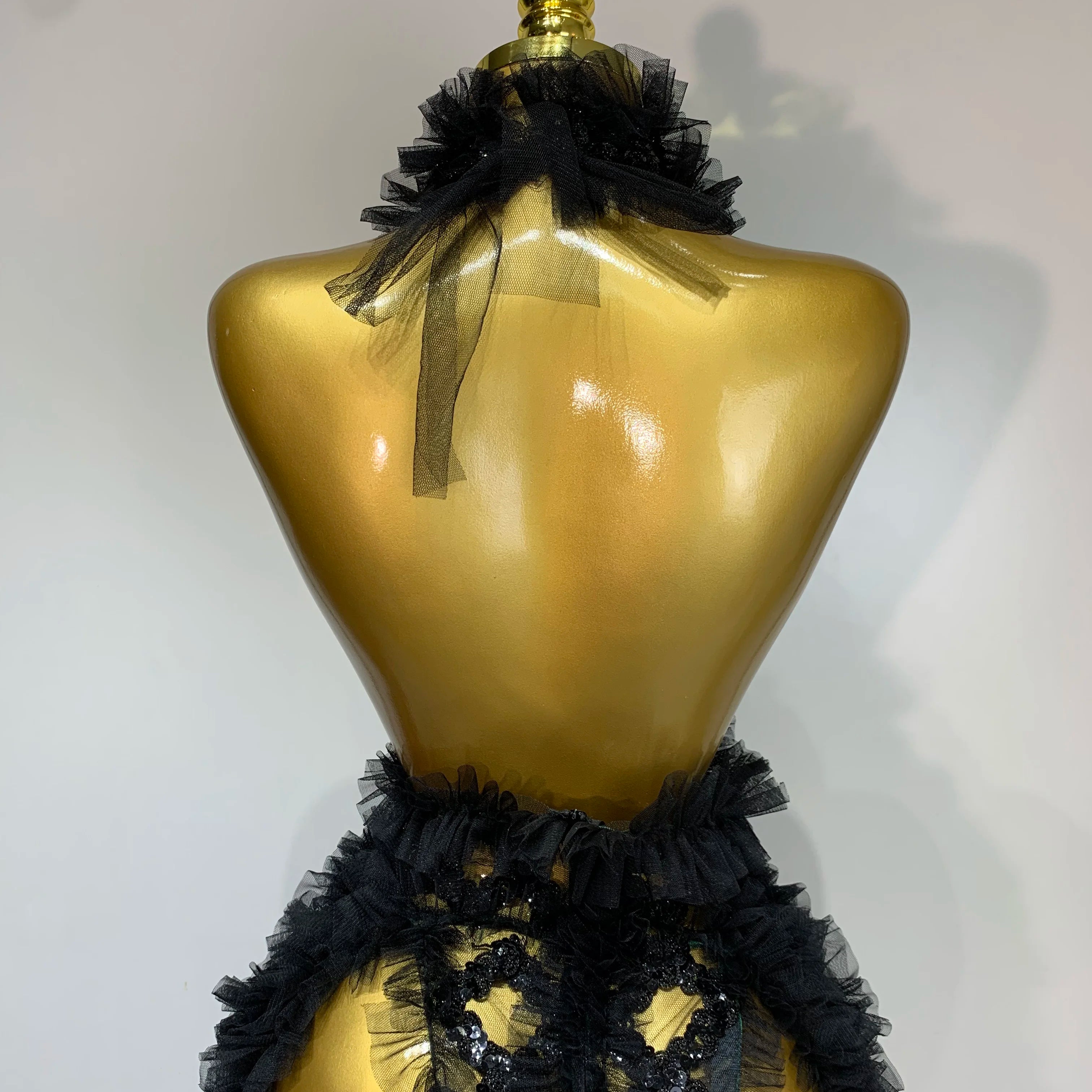 Black Mesh Sequins Sexy Halter See Through Dress 2025 Evening Party Prom Nightclub Singer Performance Costume Stage Wear