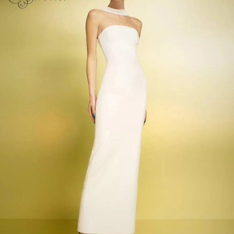 Backless Party Dress Elegant Halter Prom Dress with Back Split 2024 Summer New Slim Fit Maxi Bandage Dress Cocktail Dress