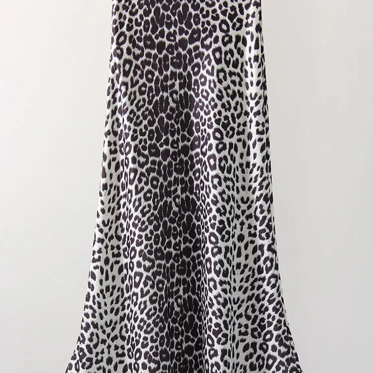 Long Leopard Print Skirts Women Satin Summer Office Elegant Maxi Zipper Skirt Satin Silk Fashion Fishtail Skirt Women Summer White