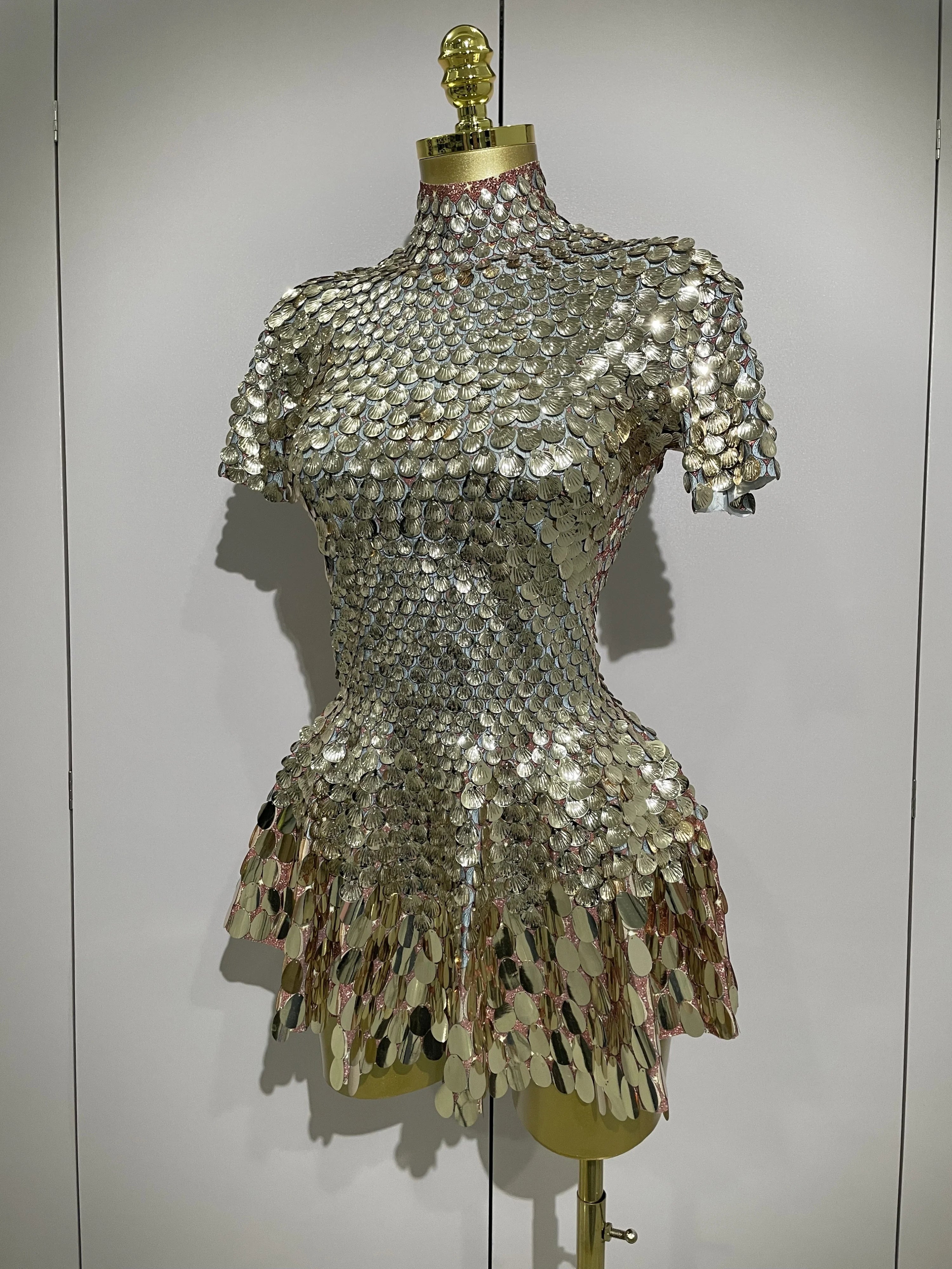 Luxury Shiny Shell Sequins Bodysuit Dress Women Sexy Nightclub Dance Performance Clothing Birthday party Dresses