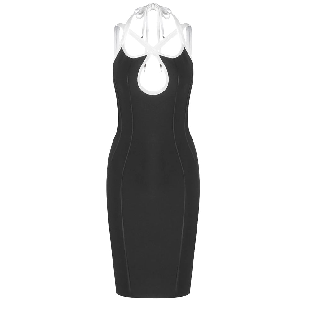 Chic Cross-Strap Bodycon Deep V Neck Sleeveless Backless Midi Dress Summer Date Night Gown black