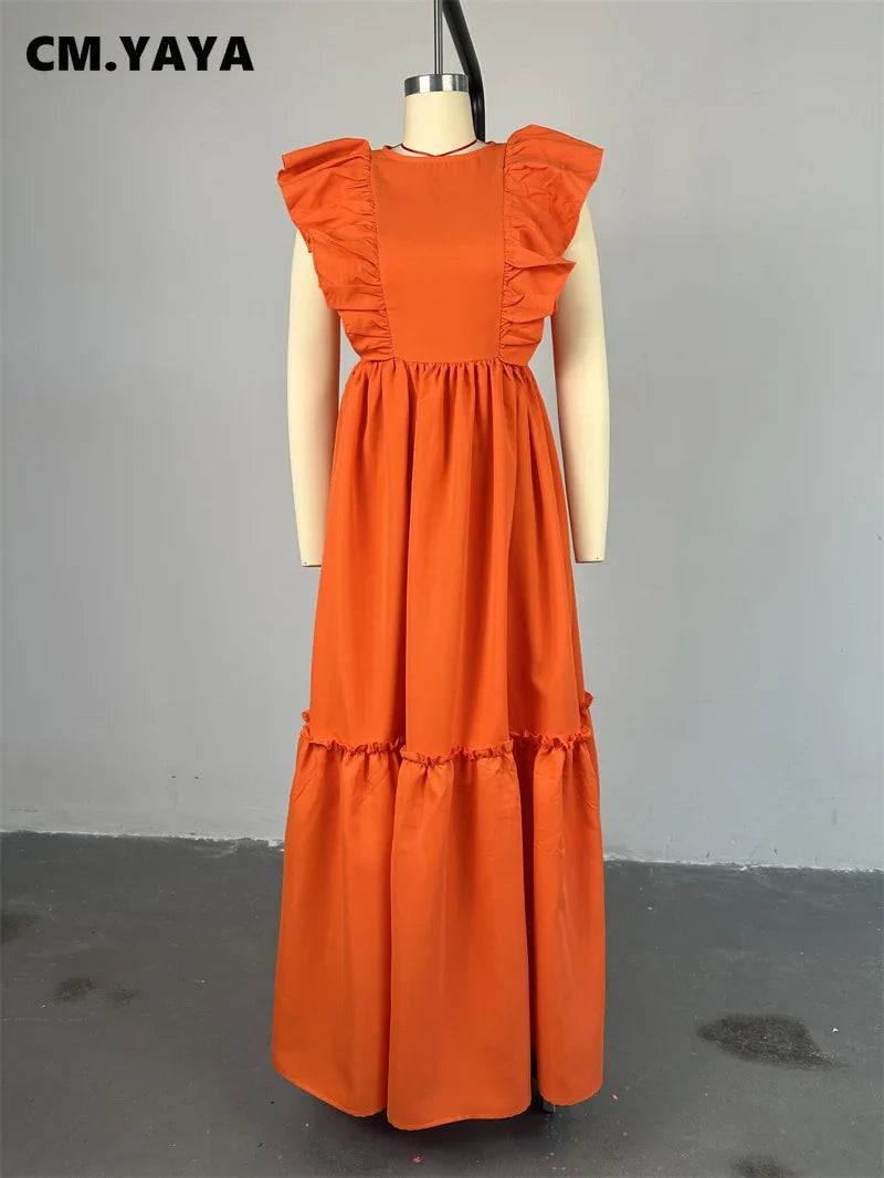 2024 Summer Ruffles Short Sleeve Sweet Cute O-Neck Floor-Length Long Women Dress Beach Streetwear Big Swing Maxi Dresses