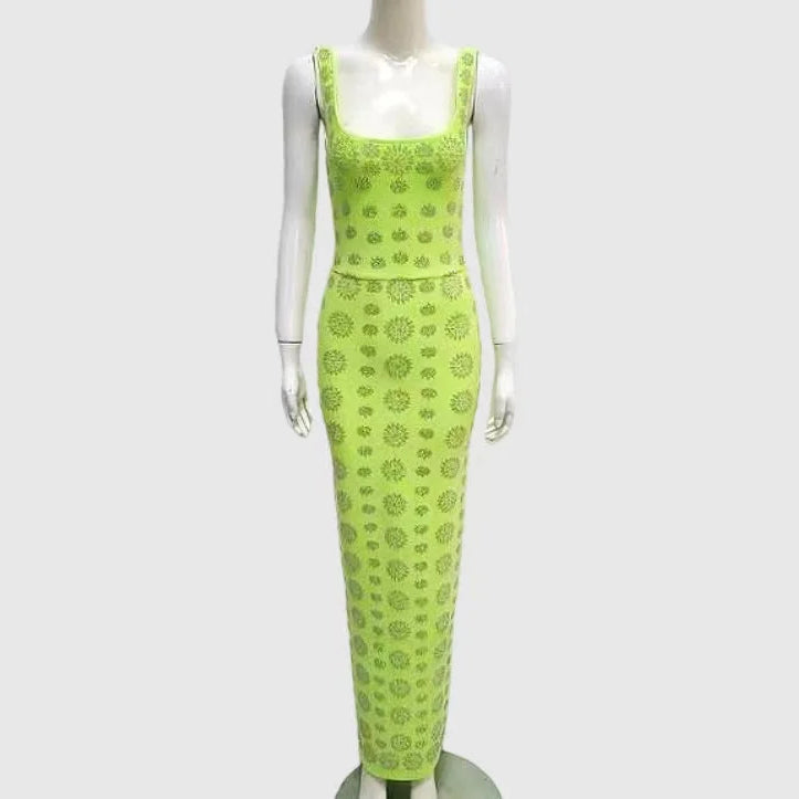 2024 New Summer High Qulity Sparkling Diamonds Sleeveless Package Hips Ankle Lenght Bandage Dress Elegant Woman Evening Dress green
