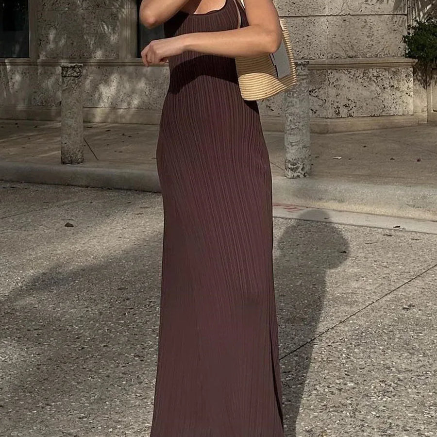 Summer Long Beach Dress for Women Knit Tank Sleeveless U-Neck Party Cocktail Dress Club Streetwear