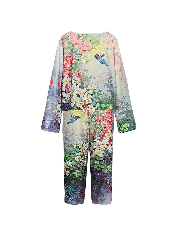 Plus Size Women's 2025 Spring New Casual Suit Set Women's Big Size Floral Print Long Best Choice in Spring
